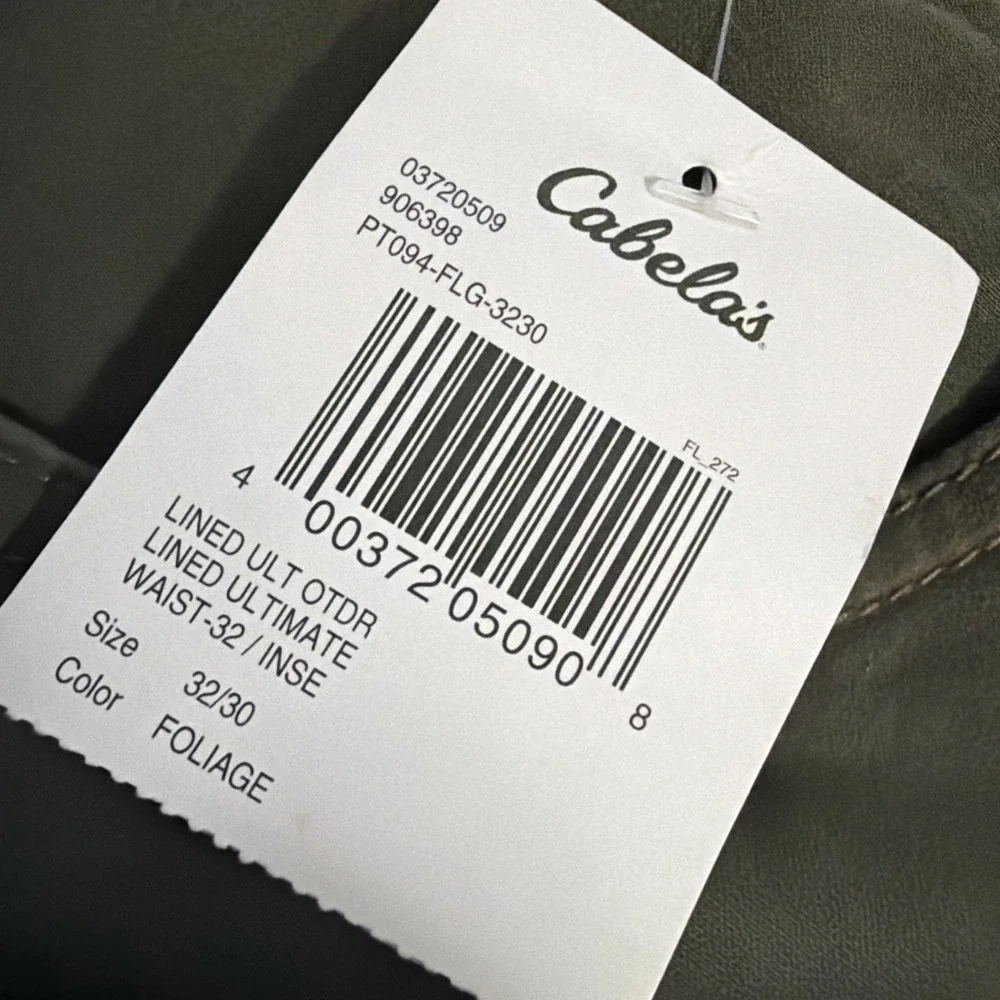 Cabela's‎ Fleece Lined Ultimate Outdoor Pant Original Weight Cotton 32x30 NWT
